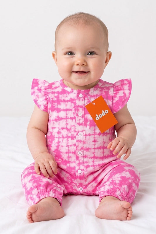 Pink Flower Printed Romper For Baby